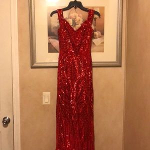 Red Sequin Off the Shoulder Prom Dress